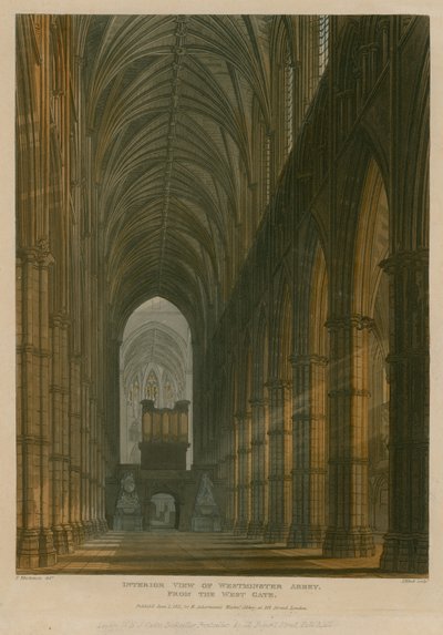 Innenansicht der Westminster Abbey, London, vom Westtor von Frederick Mackenzie